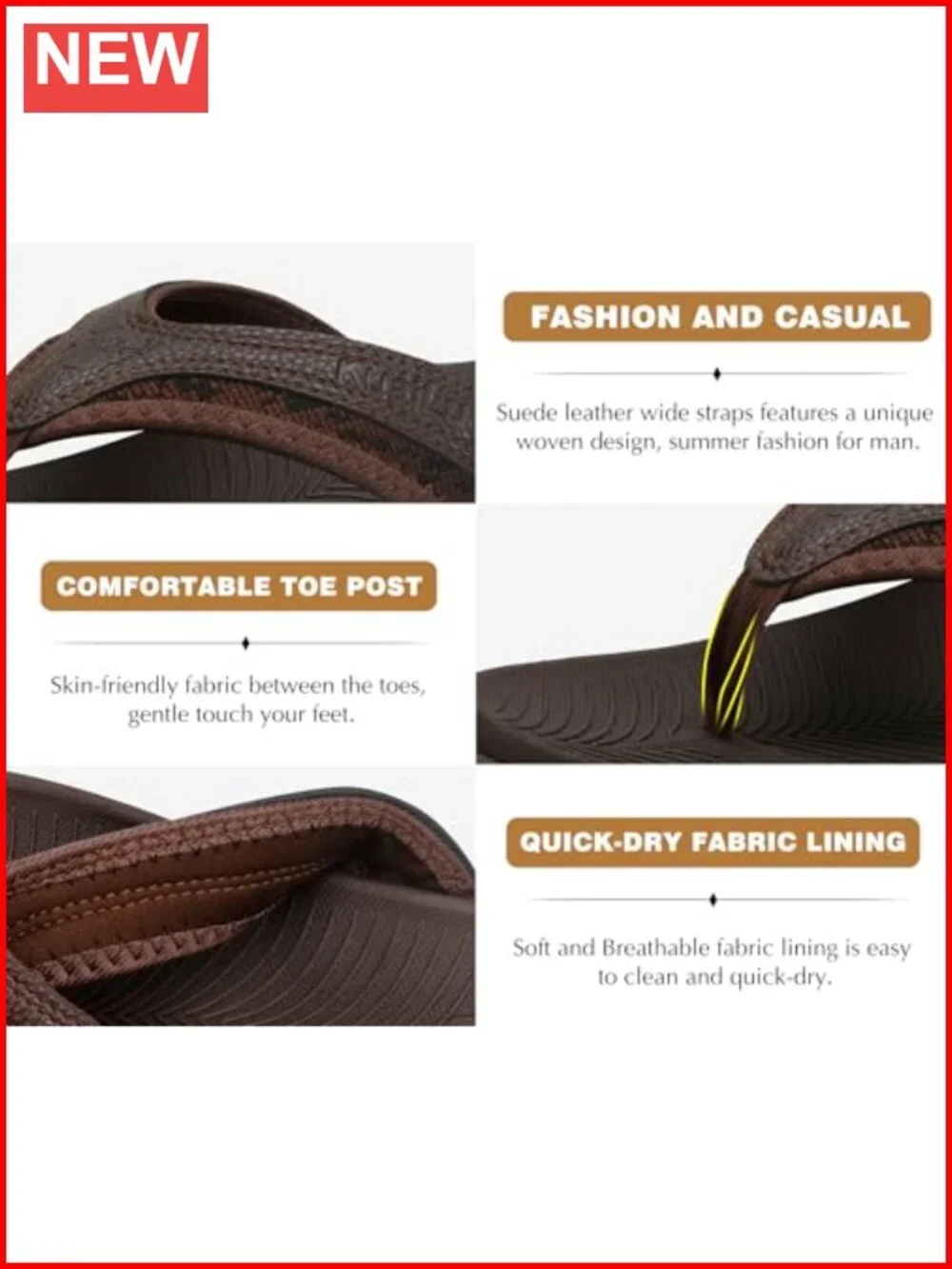 Men's Orthotic Flip Flops Arch Support Thong Sandals Non-Slip Waterproof Sport